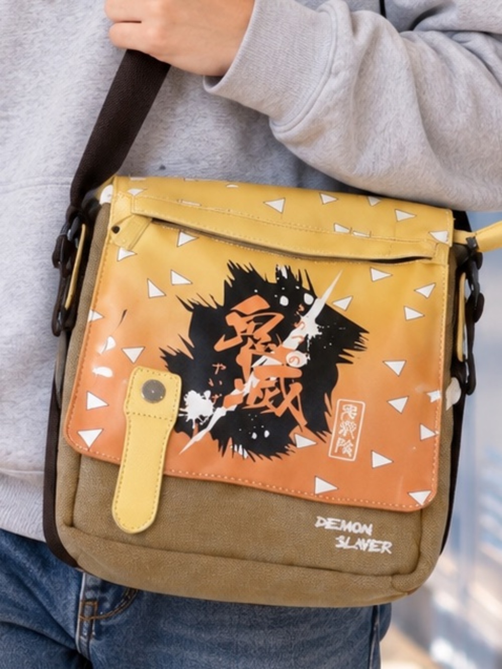 Demon Slayer Anime Zenitsu Agatsuma Crossbody Canvas Messenger Shoulder Bag